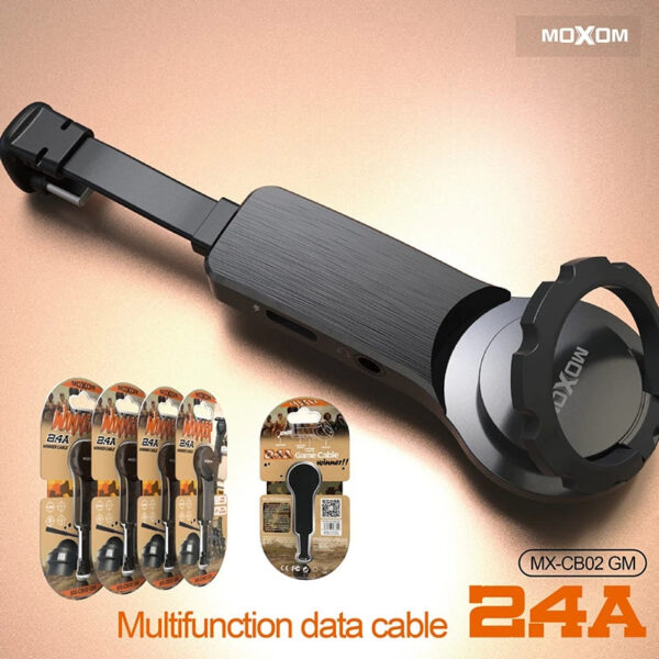 Adaptador Moxom CB-02 con 2 Puertos para cable de Carga 2.4A y cable de Audio con Anilla Magnética - Lightning