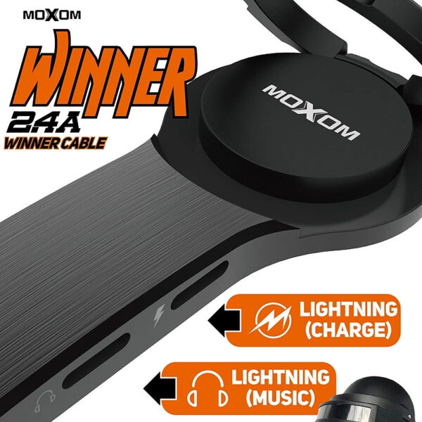 Adaptador Moxom CB-02 con 2 Puertos para cable de Carga 2.4A y cable de Audio con Anilla Magnética - Lightning