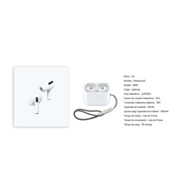 Auricular A04 Bluetooth 5.0 Air Pro 2 Carga Inalámbrica Blanco