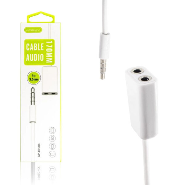 Cable Adaptador Audio de Jack Macho a Dos Hembras 3.5mm Blanco