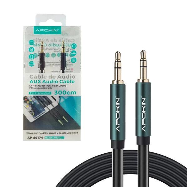 Cable Audio Reforzado de Tela APOKIN Minijack 3.5mm 3 Metros