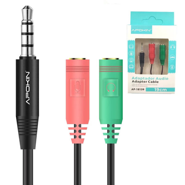 Cable Audio Separador-Duplicador Audio Micro 2 Hembra APOKIN Minijack 3.5mm-19cm