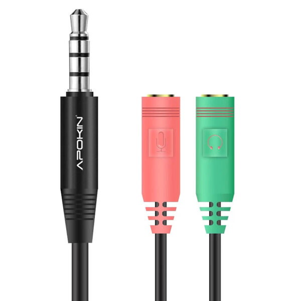 Cable Audio Separador-Duplicador Audio Micro 2 Hembra APOKIN Minijack 3.5mm-19cm