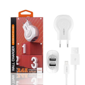 Cargador Red Moxom HC-01 Doble USB Auto ID 2.4A + Cable MicroUSB