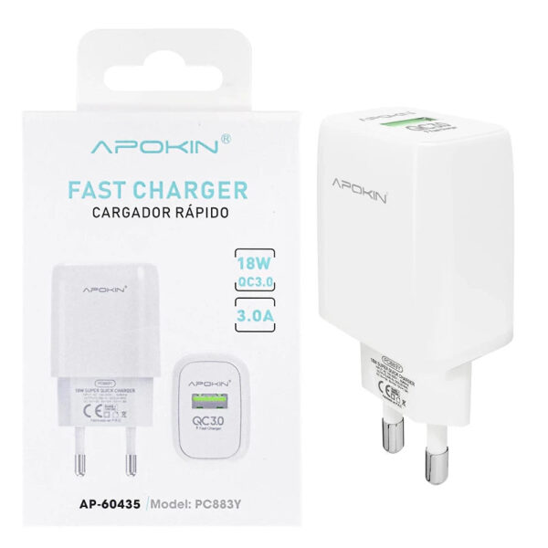 Cargador USB-A 18W/3.0A Sin Cable APOKIN PC883Y - Blanco